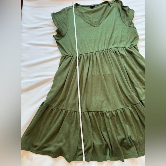 Torrid Mini Rib Knit Babydoll Skater Dress Olive Army Green Size 3 - Picture 6 of 12